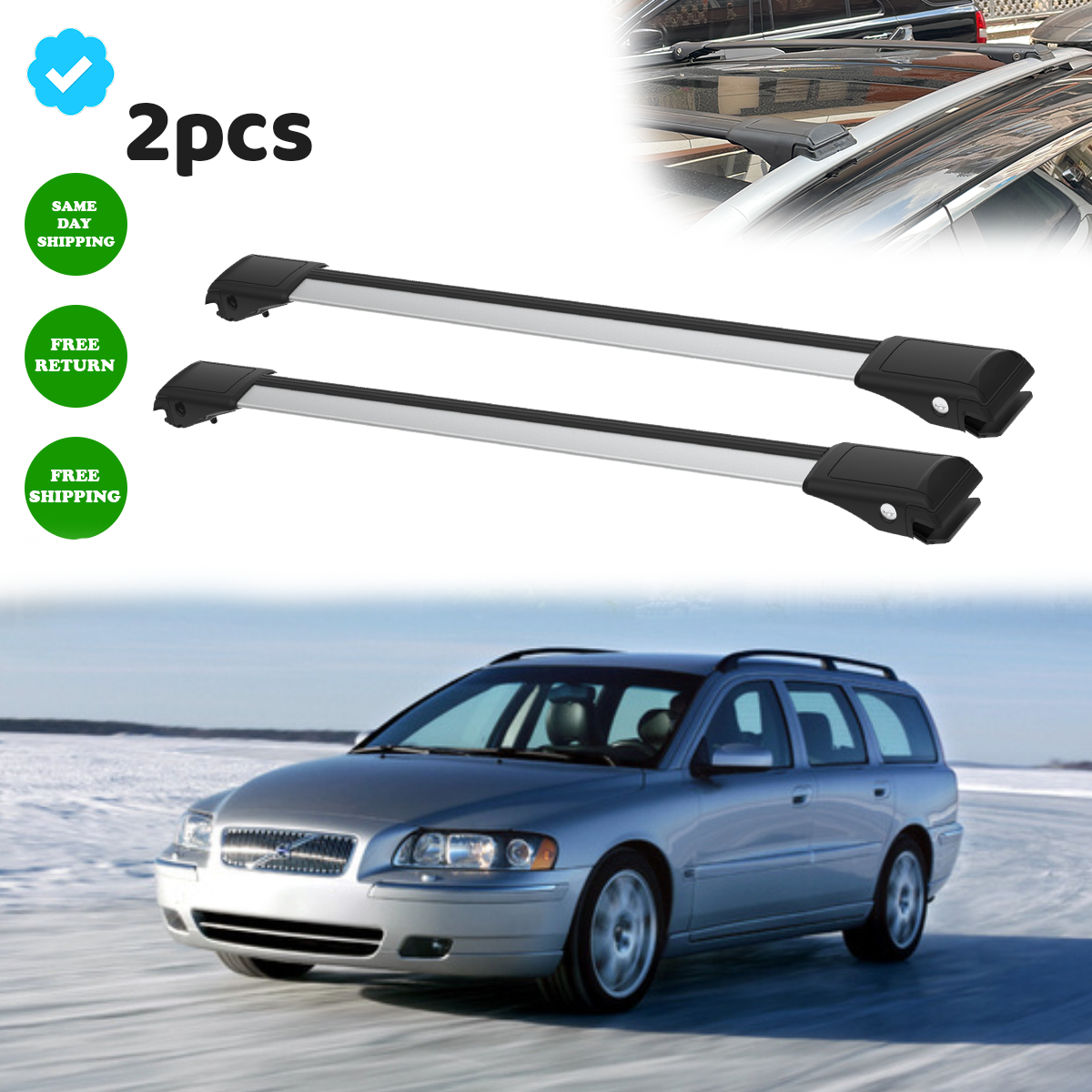 Cross Bars Roof Rack For Volvo V70 Wagon/Estate 2000-2007 Silver lockable  Pair