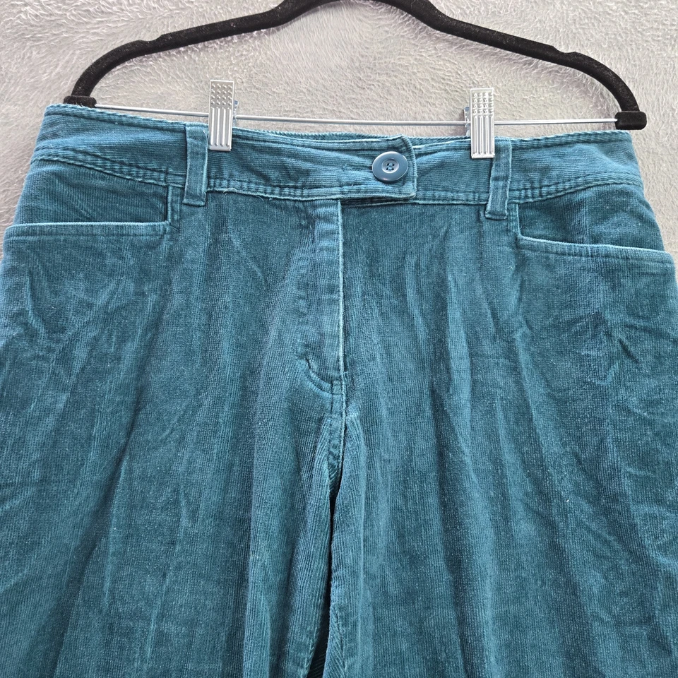 Dressbarn Women Pants 12 Teal Corduroy Button 30" Inseam Cotton Spandex - Image 3 of 4