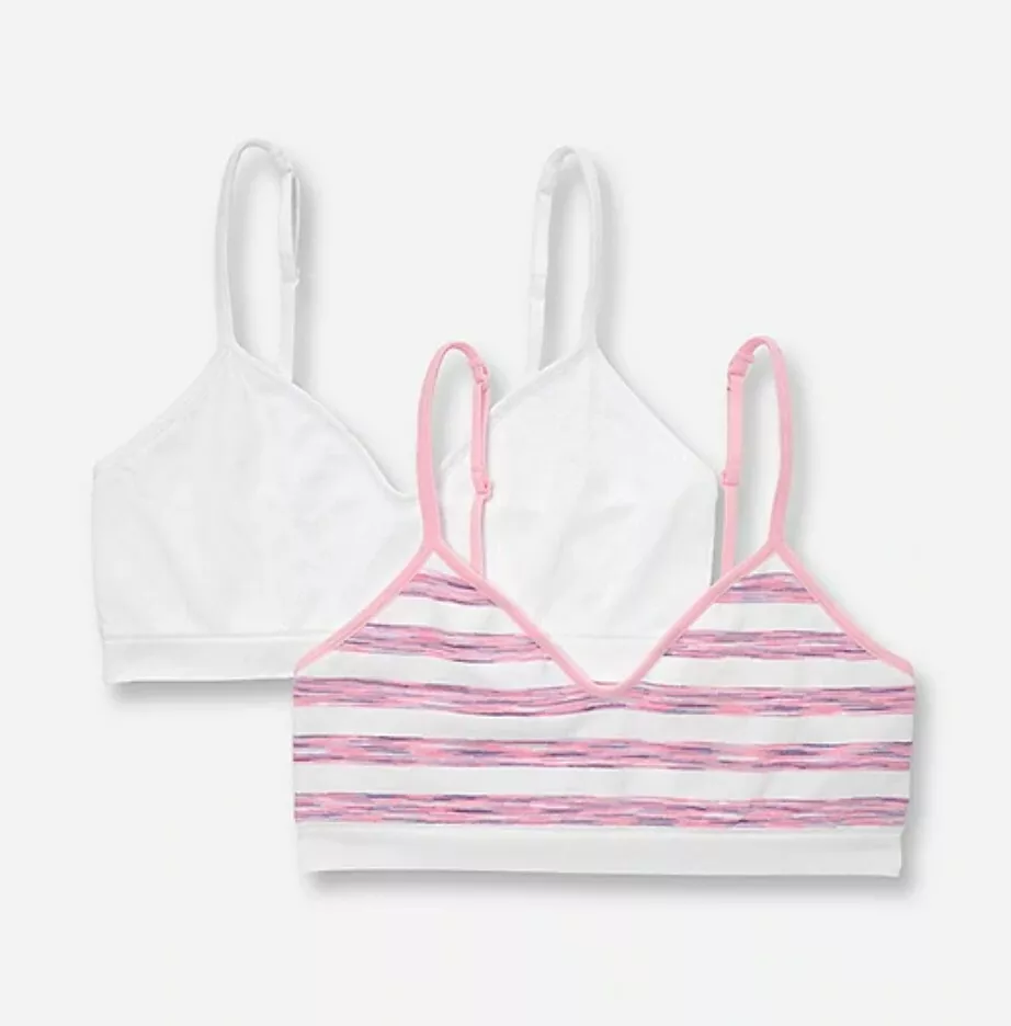 Justice Size 28 Girls 2 Pack Bra Pink Stripe & White NWT Training