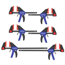 6Pack 6" 12" Bar Clamp One-Handed Clamp/Spreader Light-Duty Quick-Change F Clamp