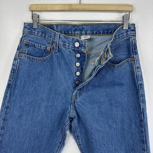Jeans Levis 501 uomo W30 L29 (etichetta 32/30) blu regular denim dritto invecchiato - Foto 4 di 13