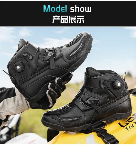 Men Motorcycle Boots Motocross Off-Road Racing Motorbike Riding Shoes Black - Picture 13 of 26