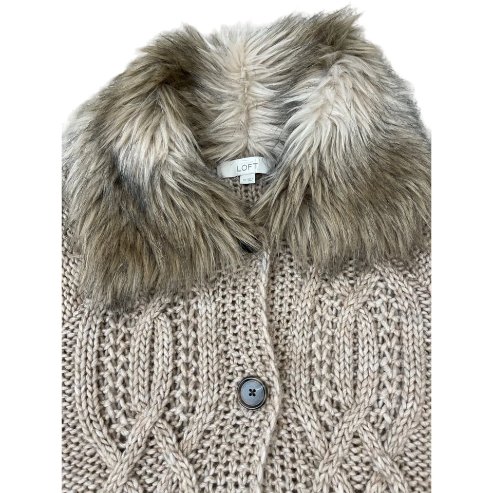 Cárdigan Suéter Ann Taylor Loft Lana Alpaca Cinturón Cuello Piel Beige Tostado XS $118 Foto 3 de 4