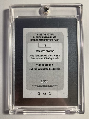 2020 GARBAGE PAIL KIDS DETAINED DWAYNE 1/1 BLACK PRINTING PLATE LATE TO SCHOOL - Picture 2 of 2