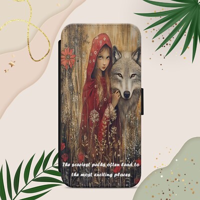 WOLF WALD MÄRCHENMÄDCHEN FLIP WALLET HANDYHÜLLE FÜR IPHONE SAMSUNG PIXEL