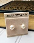 Vintage Silver Tone Post Ivory Faux Pearl Stud Round Pierced Earrings 3/8" New