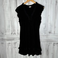 POUPETTE ST BARTH BLACK CROCHET SASHA PLEATED FLUTTER SLEEVE BOHO MINI DRESS S