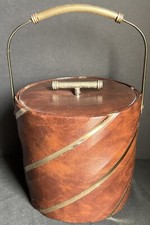 Vintage Mid Century Ice Bucket Brown Faux Lea...