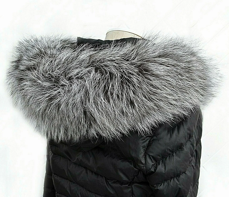 Borde de cuello de piel de zorro plateado real extra grande para reemplazo de capucha de abrigo 70 X 5 cm Foto 4 de 4