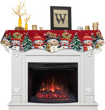 Christmas Mantle Scarf 70 x 17 Inch, Red Snowman Christmas Trees Fireplace Ma...