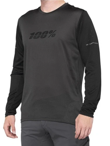 100% Ridecamp Mens LS MTB Mountain Bike Jersey Black/Charcoal