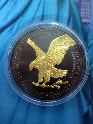 USA - Silver Eagle "Golden Enigma" Ruthenium Gold 2021 -1 oz Fine Silver