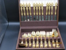 66 pc GOLD ELECTROPLATE *ROMANTIC ROSE* FLATWARE! 12 SETTINGS +SERVING PCS JAPAN