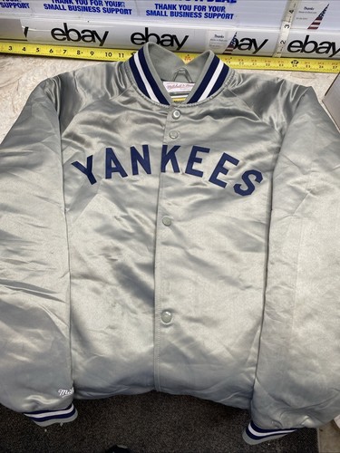 VTG MLB New York Yankees GRAY Satin Jacket MENS Medium WOMENS L XL Cooperstown - Picture 1 of 13