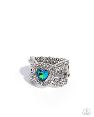 Paparazzi Lovely Levels -Green - Rhinestones - UV  Gem - Silver Crisscross ring