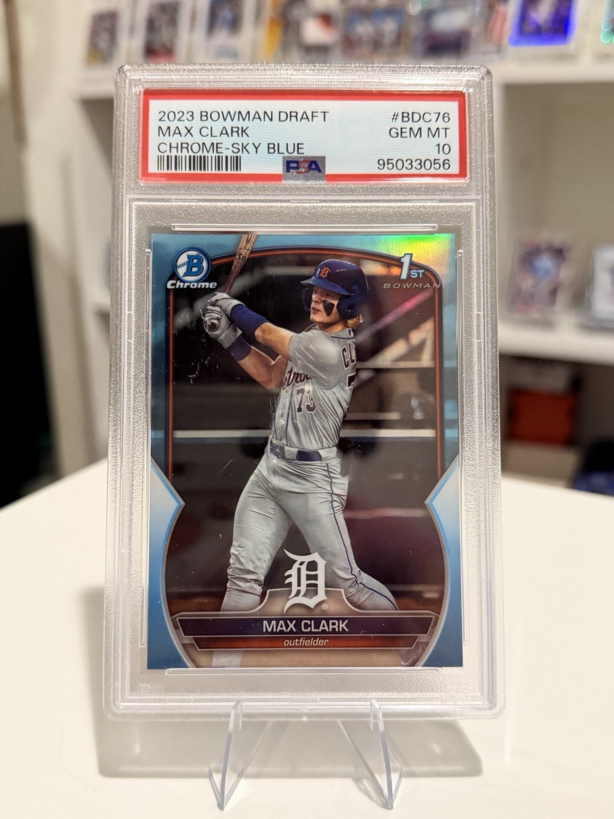 2023 Bowman Draft Chrome Max Clark #BDC-76 Sky Blue Refractor (RC)Tigers PSA 10