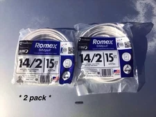 Lot Of 2 Southwire SIMpull Romex 15 Ft 14/2 Indoor Wire/Copper NM-B Cable NEW