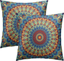 Bohemian Mandala Floral Throw Pillow Covers 18X18 Inches Set of 2 Boho Colorful