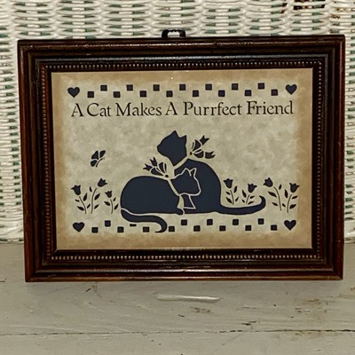 VTG Figi Graphics Country Cuts Scherenschnitte Cat Makes A Perfect Friend Framed