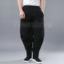 Winter Chinese Trousers Men's Casual Cotton Pants Retro Elastic Waist Warm Pants