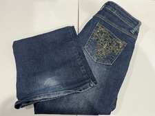 Southpole Womens Jeans Juniors Size 9 Flared Embroider Blue Jeans Dark Denim