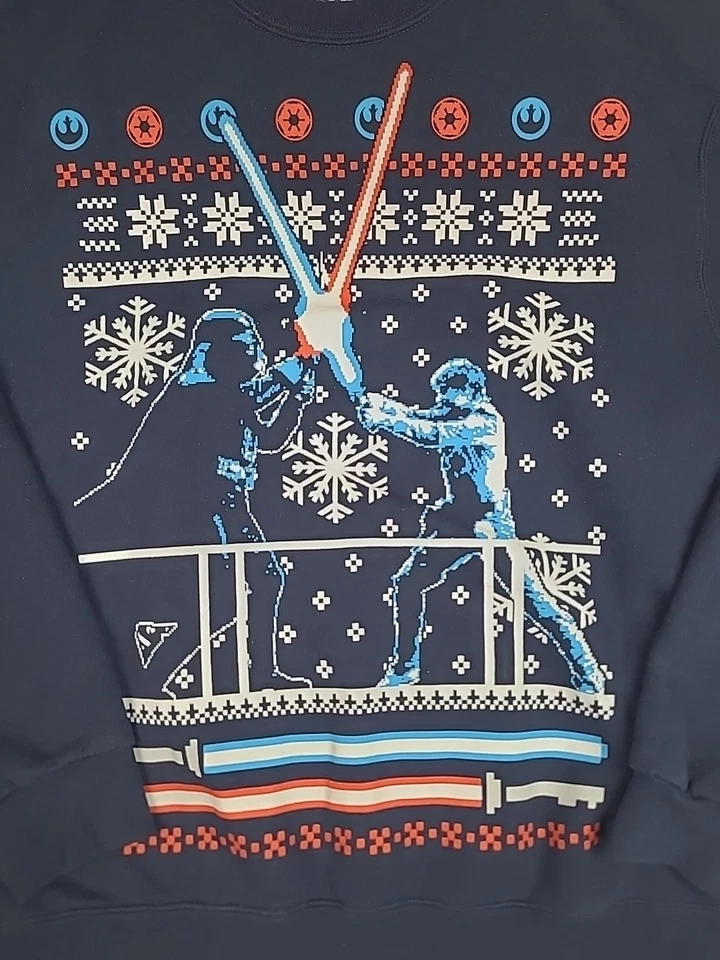 Star Wars Vader Luke Feo Navidad Suéter Talla Mediana Sudadera Azul Vacaciones  Foto 2 de 4