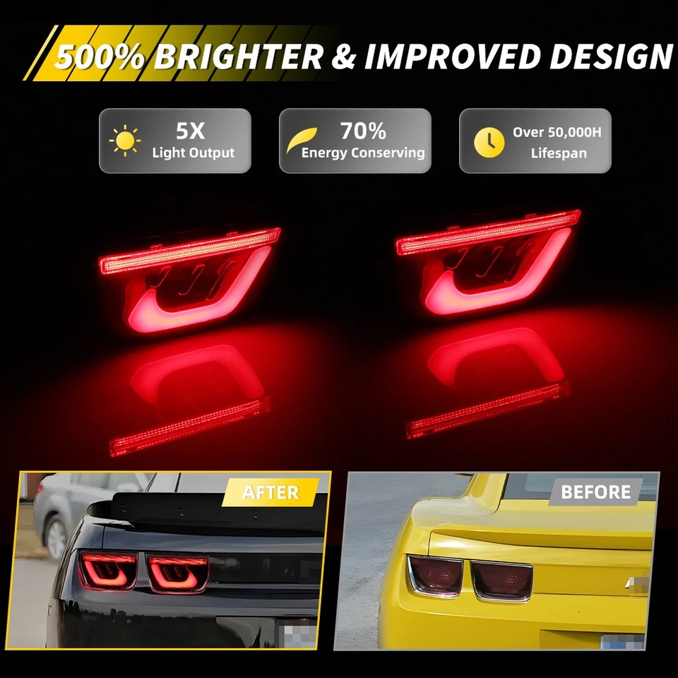 4PCS Smoked Lens Red LED Rear Tail Brake Light Lamps For 2010-2013 Chevy Camaro - Image 2 of 4