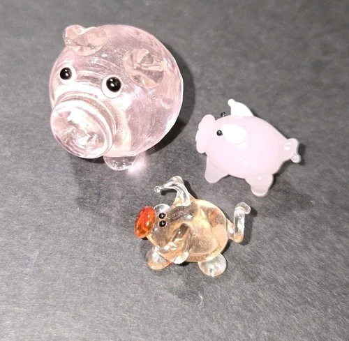 3 Little Pigs Miniature Vintage Handblown/Lampwork Glass Like Murano