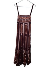 Anthropologie Embroidered Midi Dress Bohemian Style Sleeveless Criss Cross Back