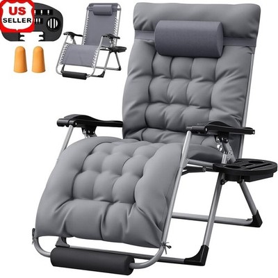 Extra Wide Zero Gravity Chair W/ Removable Cushion & Accessories Portable Lounge