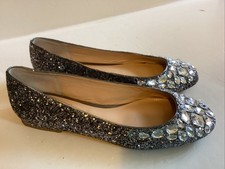 Badgley Mischka Jewel Mathilda 8 Silver Rhinestone Ballet Flat Prom Wedding