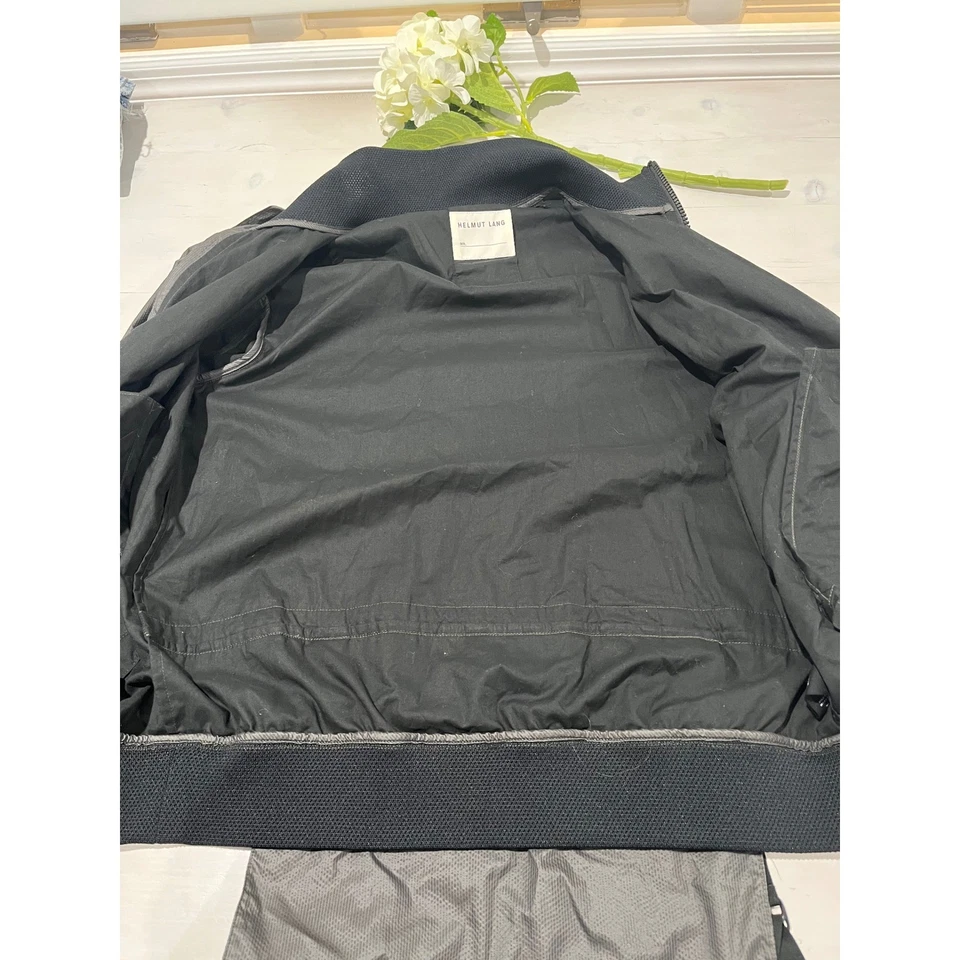 Helmut Lang MR Bomber Jacket Gray Ribbed Cuffs Straps Modern Minimalist - Image 3 of 4