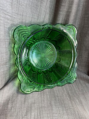Antique US Glass Co. EAPG Emerald Green Florida Pattern 8.5'' Pressed Glass Bowl 