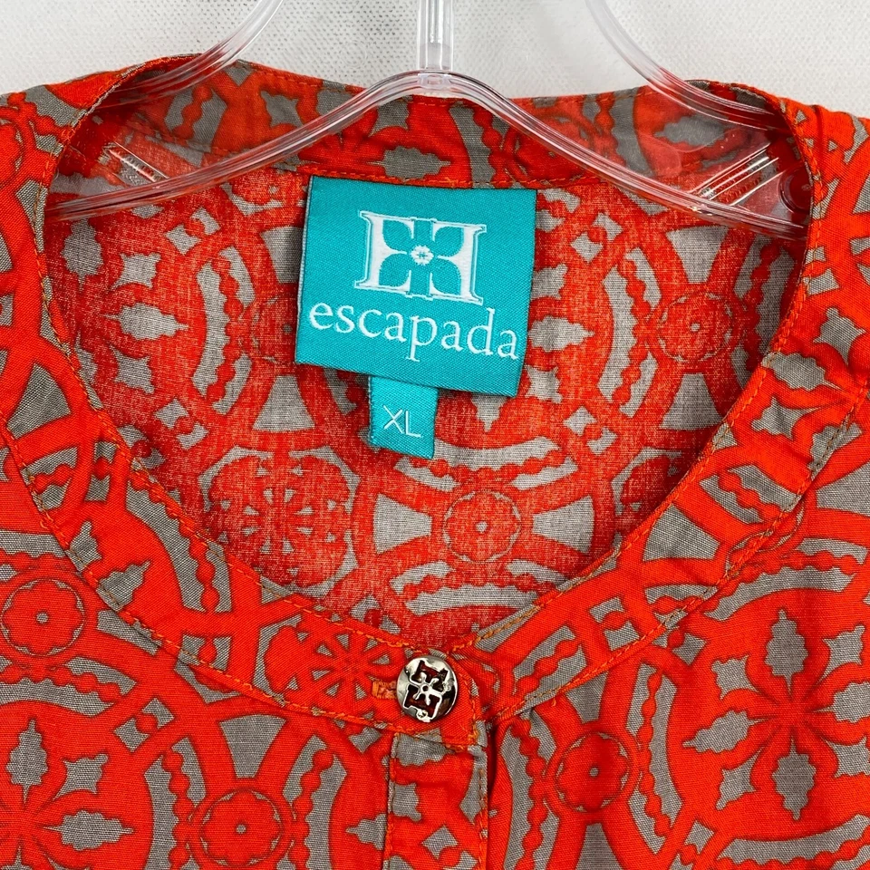 Top sin mangas Escapada para mujer talla XL naranja topo geométrico Henley Rayon Foto 2 de 4