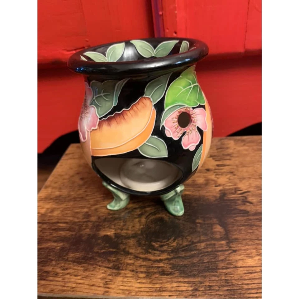 Blue Sky 2004 J McCall Cerâmica Pêssego Floral Cera Derretida Queimador Tealight Estado Perfeito. - Imagem 2 de 4