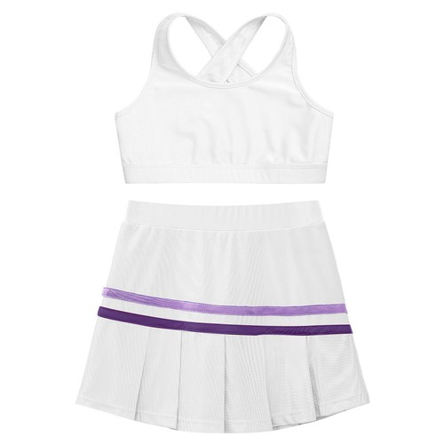 Kids Girls Crop Top With Skirt Cross Back Activewear Summer Sportswear Set Mini - Picture 37 of 83
