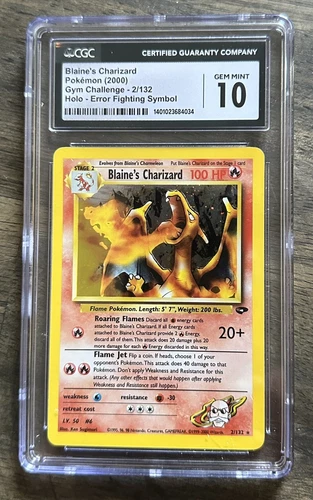 RARE ERROR GEM MINT CGC 10 BLAINE'S CHARIZARD HOLO 2/132 POKEMON GYM CHALLENGE