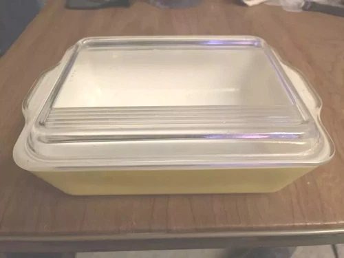 Pyrex 503 Dish Lid Refrigerator Vtg Yellow Clear Rib Glass Nice Condition Kitche