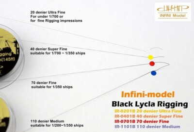 Infini Model Black Lycra Ship Rigging Fine 70 Denier 145Ft. IR-0701B - US