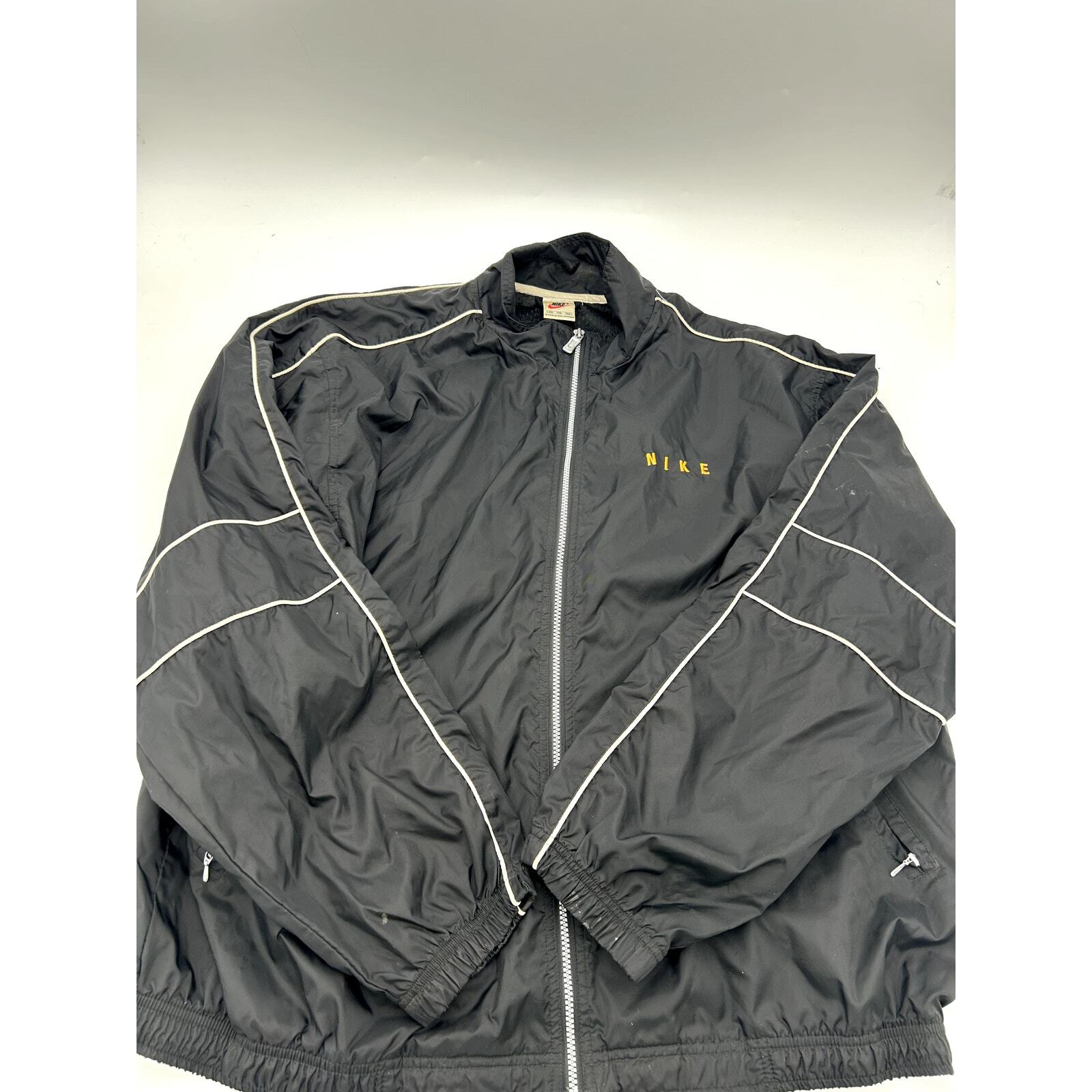 Vintage Nike Jacket Men Size XXL Black Tag Full Zip Windbreaker Nylon Gold Logo