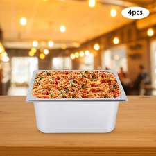 4 Pack 6"Deep 1/2 Size Steam Table Pans with Lids Hotel Food Pan Stainless Steel