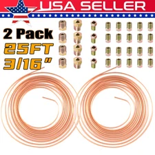 2 X Copper Nickel Brake Line Tubing Kit 3/16 OD 25 FT Coil Roll All Size Fitting