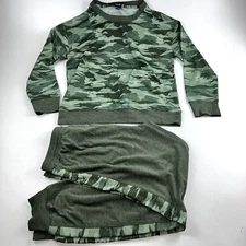Women's Splendid 2 Piece Camo Grn PJ Pajama Jogger & Crewneck Lounge Set M 42z28