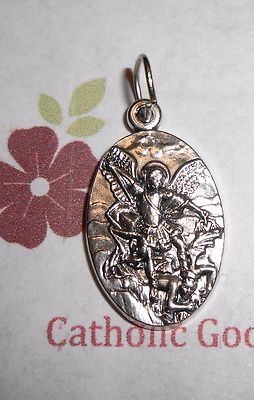 Saint St. Michael the Archangel - Pray for Us - Italian Silver-tone OX 1'' Medal 
