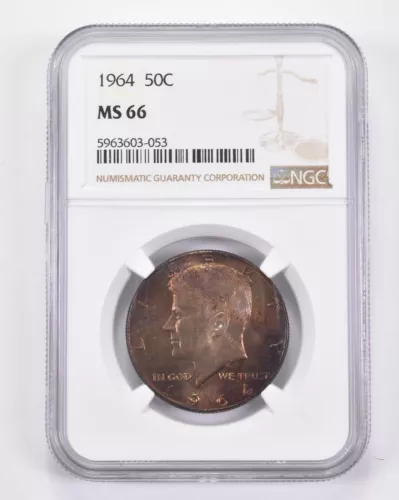 MS66 1964 Kennedy Half Dollar - Graded NGC AWESOME Tone *8789
