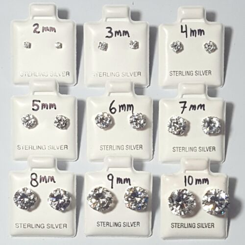 925 Sterling Silver Round Cut Clear Cubic Zirconia Stud Earrings Assorted Sizes - Picture 1 of 2