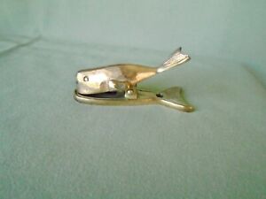 VTG Brass Sperm Whale Desk Wall Hanger Note Holder Clip Clamp Paperweight 4.25&#034; 