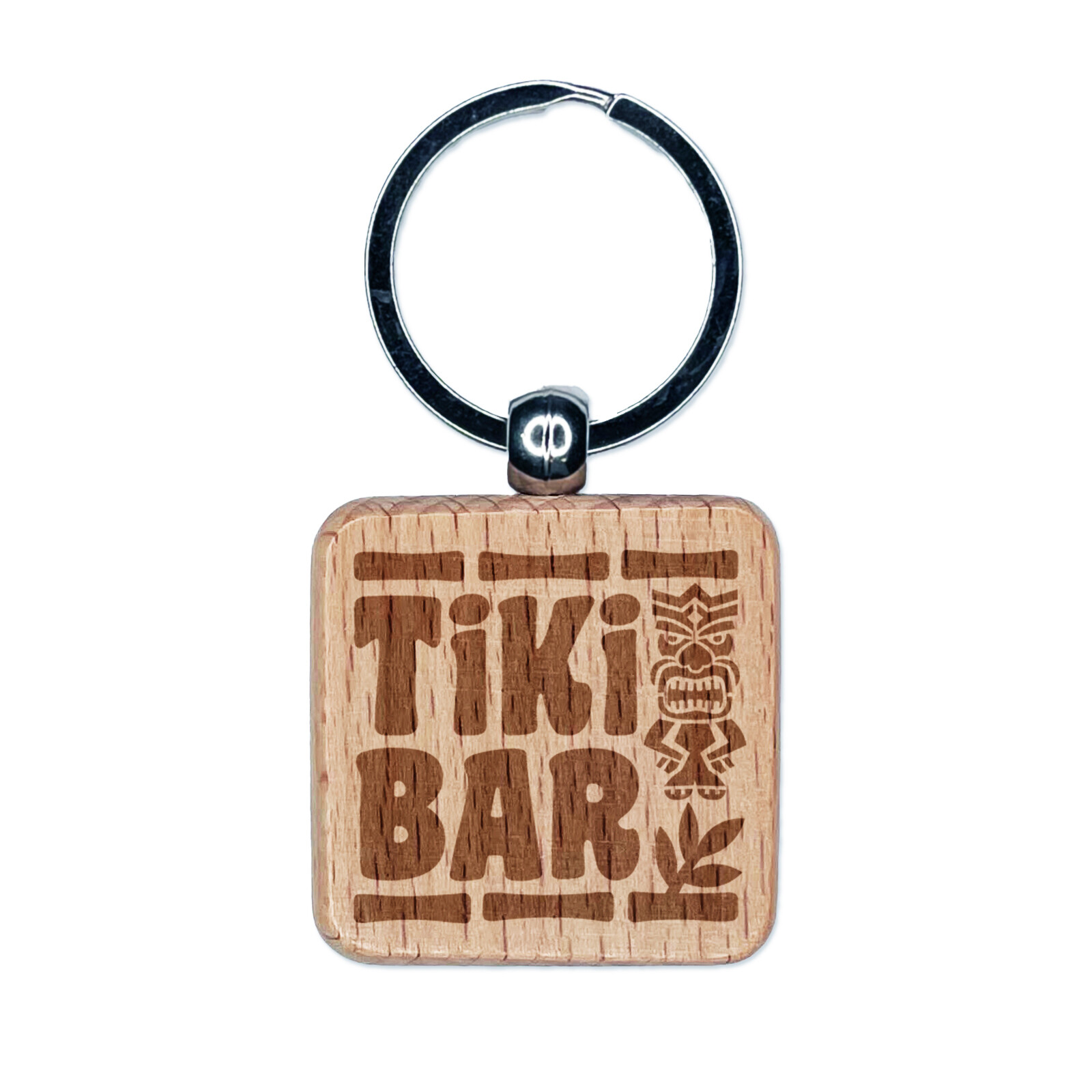 Personalized Tiki Bar Engraved Wood Keychain Tag - Square Charm