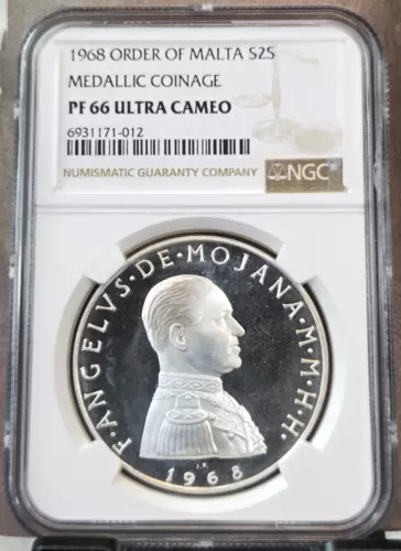 1968 ORDER OF MALTA SILVER 2 SCUDI MALTESE CROSS NGC PF 66 ULTRA CAMEO RARE