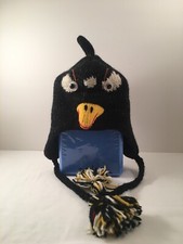 Hand Knit Heavy Wool Winter Hat Black Bird